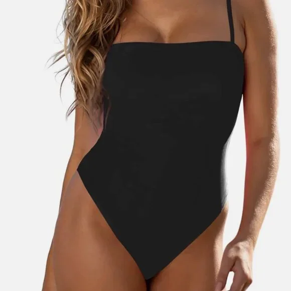 Relleciga One Piece Swimsuit Women's M Black High Cut Adjustable Straps NWT - Picture 1 of 7